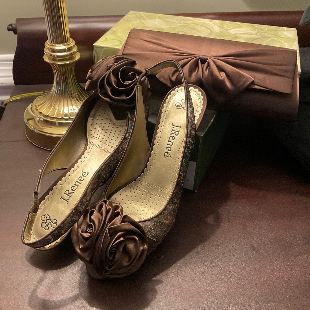 J. Renee sling back heels with matching satin clutch
